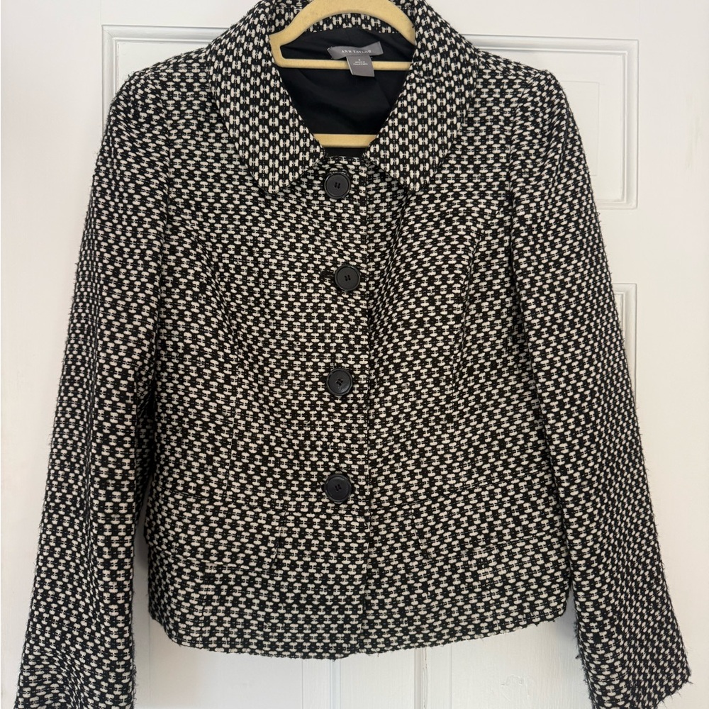 Ann Taylor Black and White Checkered Blazer